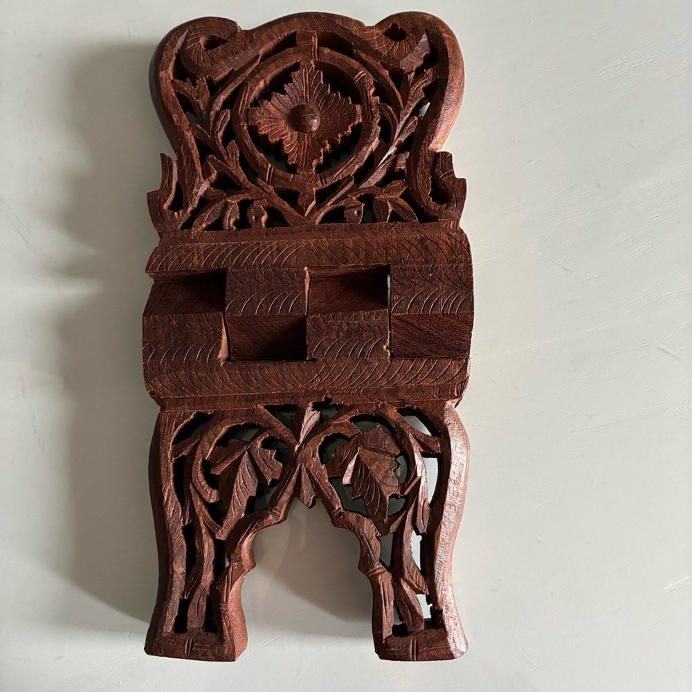 India Carved Wood Stand Book Tablet Holder
